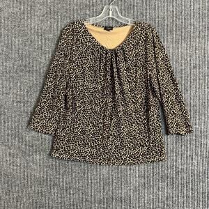 Talbots Womens Animal Print Blouse Size XL V Neck Office Classic Stretch